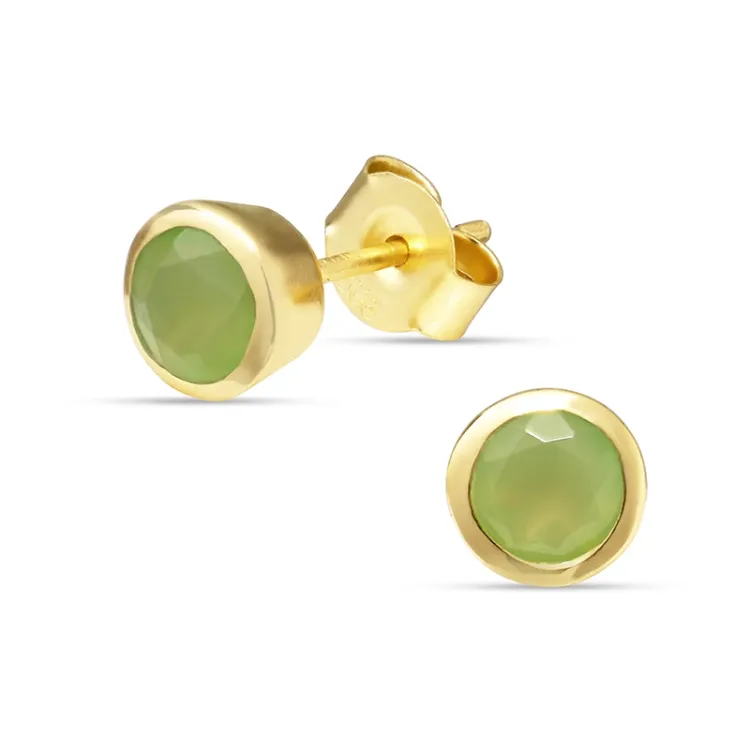 6,5 mm prehnite ørestikker i forgylt sølv - Loom Stones
