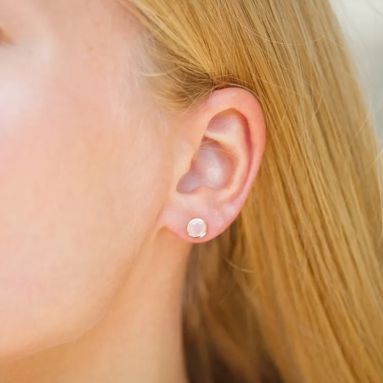 6,5 mm rosa krystall ørestikker i forgylt sølv - Loom Stones