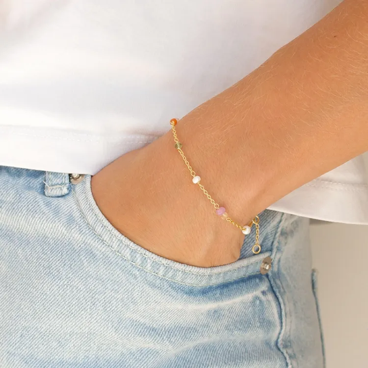 multifarget stein armbånd i forgylt sølv 16 + 3 cm x 3,5 mm  - Loom Stones
