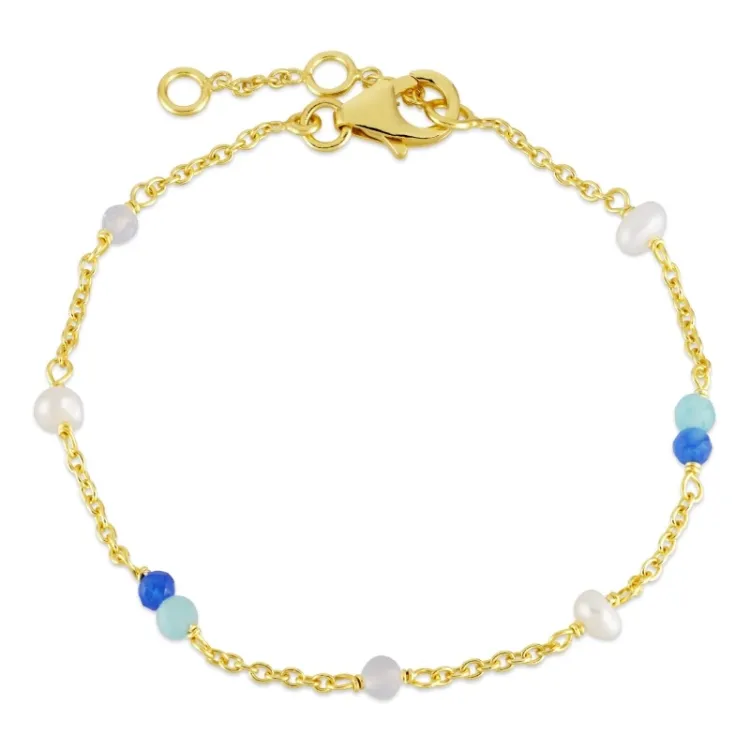 blå stein armbånd i forgylt sølv  x 4,5 mm  - Loom Stones