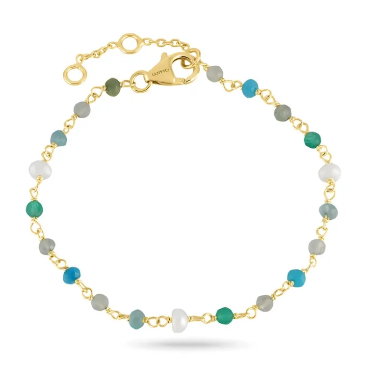 blå stein armbånd i forgylt sølv 16 + 3 cm x 3,5 mm  - Loom Stones