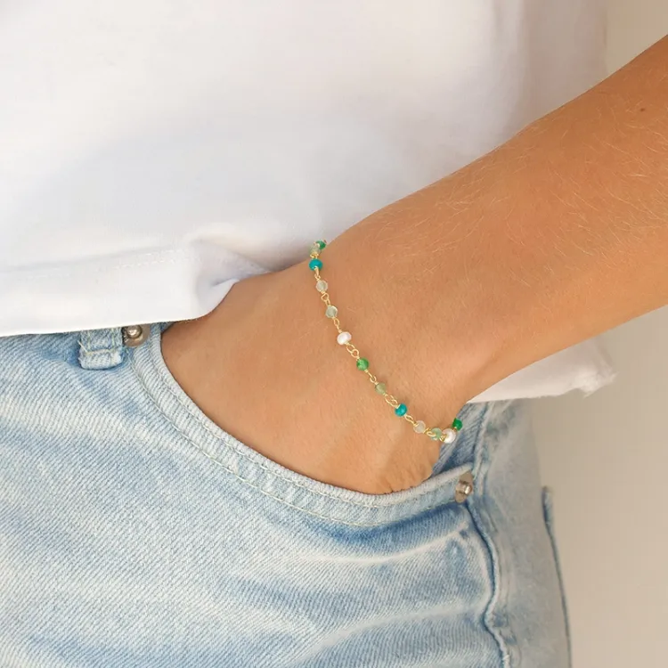 blå stein armbånd i forgylt sølv 16 + 3 cm x 3,5 mm  - Loom Stones
