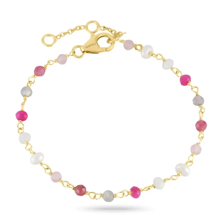 rosa armbånd i forgylt sølv - Loom Stones