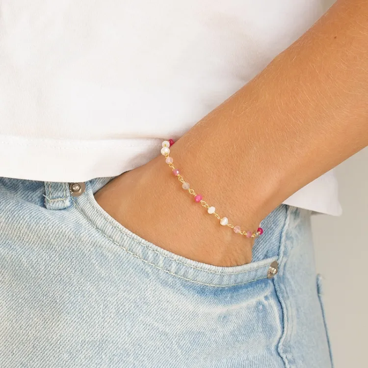 rosa armbånd i forgylt sølv - Loom Stones
