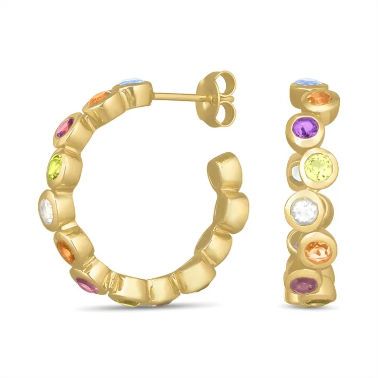 25 mm multifargede stein halvcreol i forgylt sølv - Bubbly Twist