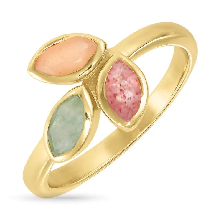 blad kvarts ring i forgylt sølv - Loom Stones