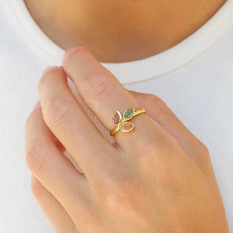 blad kvarts ring i forgylt sølv - Loom Stones