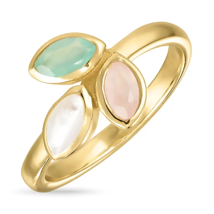blad krystall ring i forgylt sølv - Loom Stones
