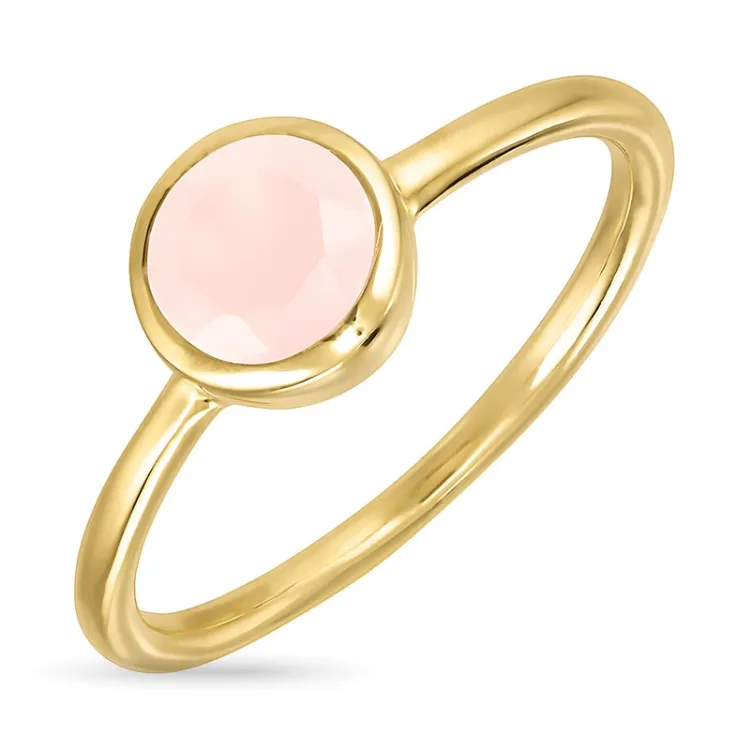 rund rosa krystall ring i forgylt sølv - Loom Stones