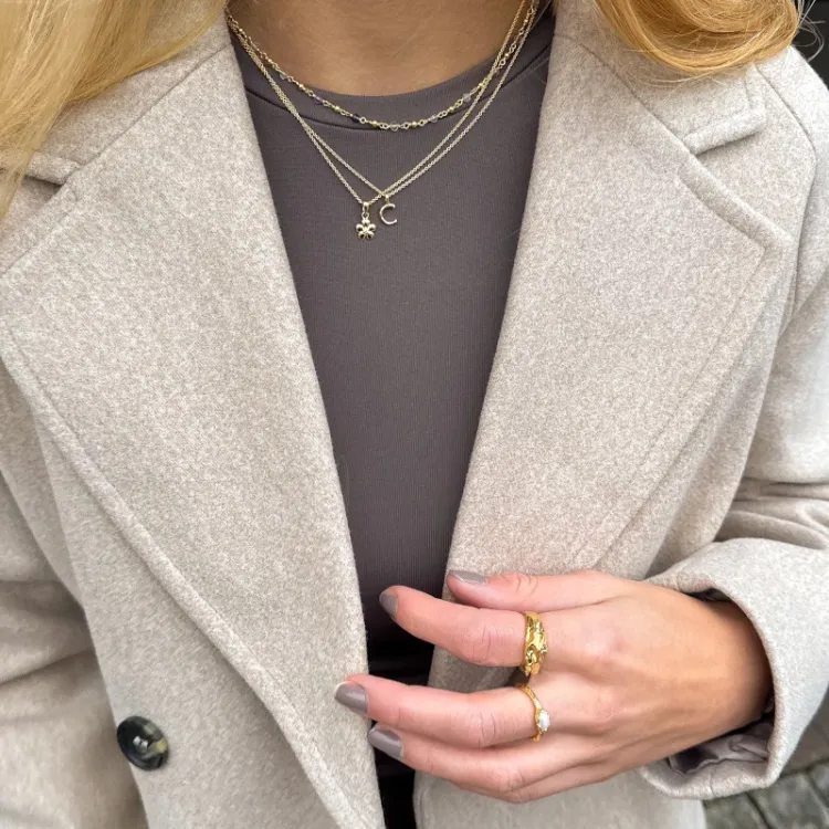 hvit perle ring i forgylt sølv - Lumé Etched