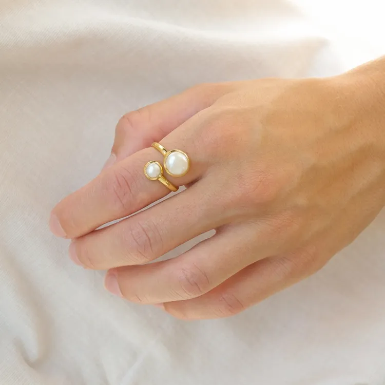 perle ring i forgylt sølv