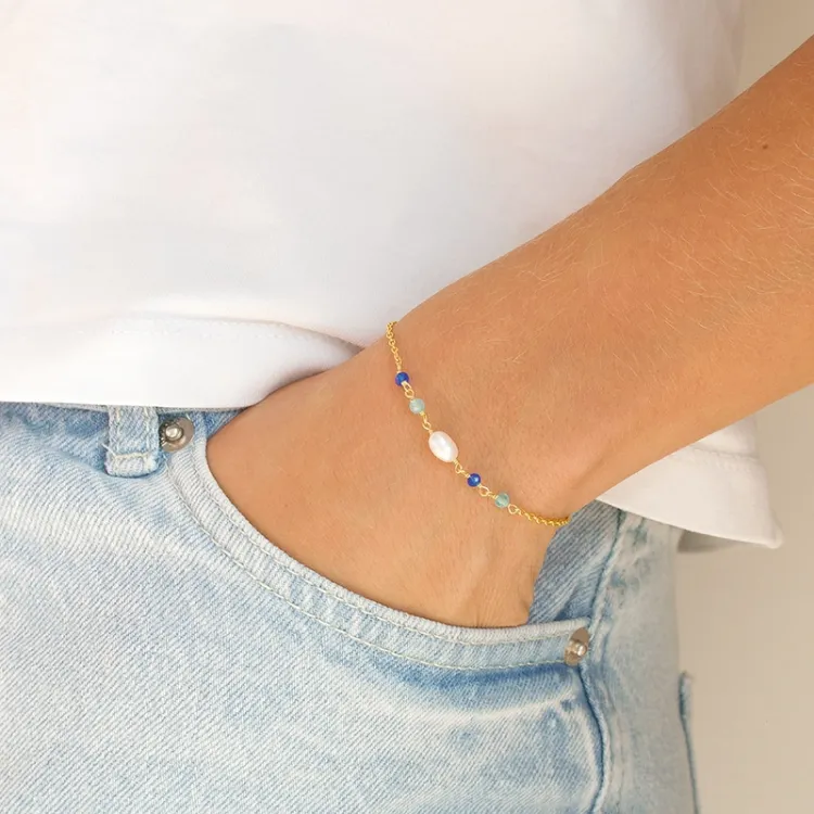 blå armbånd i forgylt sølv - Loom Stones
