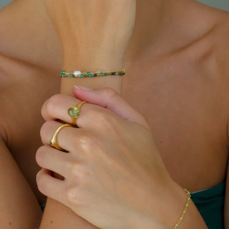 grønn onyks armbånd i forgylt sølv  x 4,4 mm  - Loom Stones