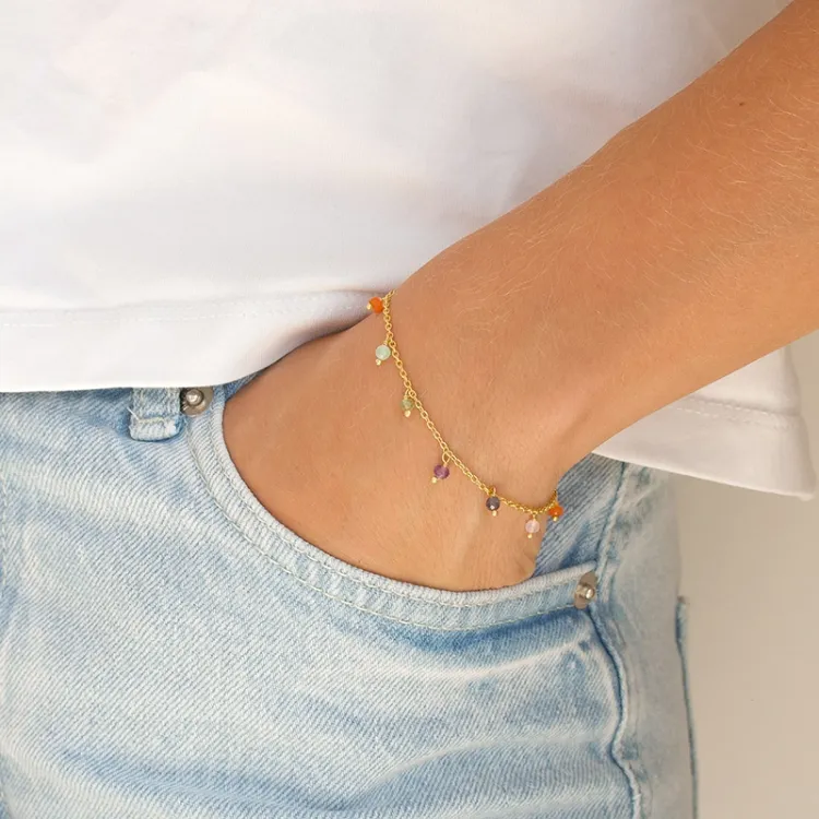 multifarget armbånd i forgylt sølv 16 + 3 cm x 3,3 mm  - Loom Stones