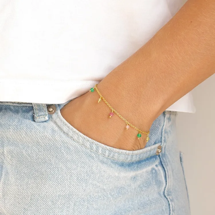 grønn armbånd i forgylt sølv 16 + 3 cm x 3,3 mm  - Loom Stones