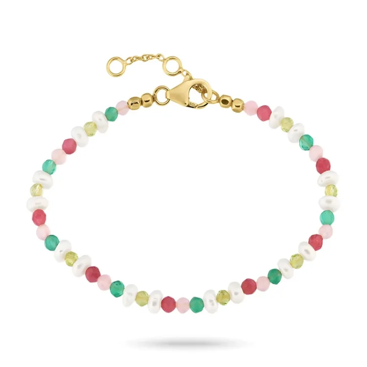 grønn armbånd i forgylt sølv  x 4,5 mm  - Loom Stones