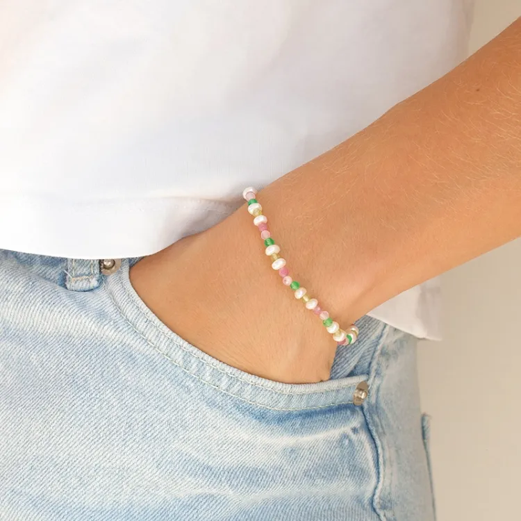 grønn armbånd i forgylt sølv  x 4,5 mm  - Loom Stones