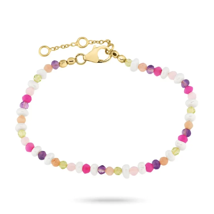 rosa armbånd i forgylt sølv  x 4,5 mm  - Loom Stones