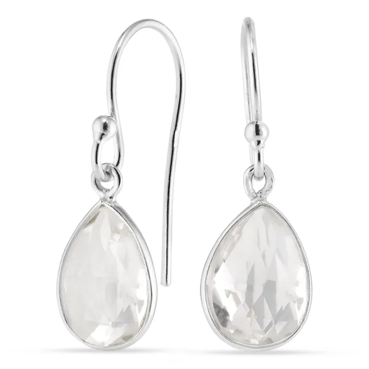 dråpe klar quartz øredobber i sølv - Loom Stones