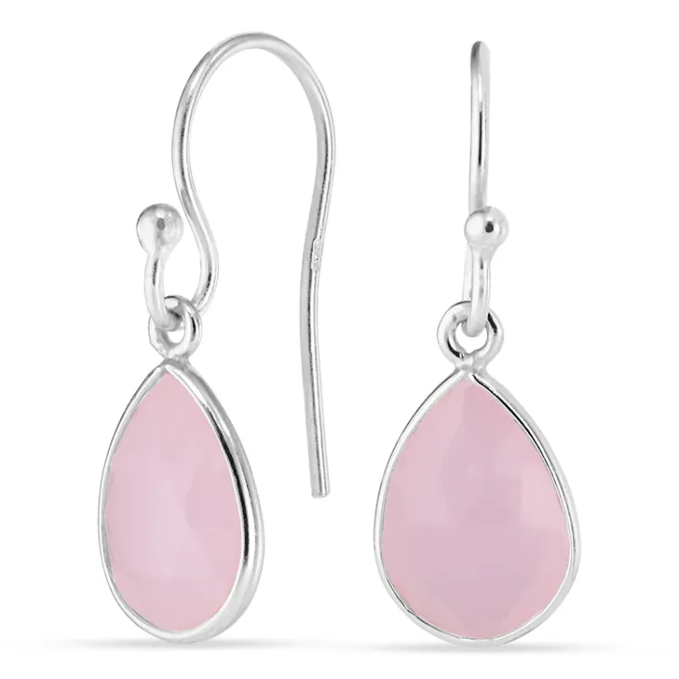 dråpe rosa krystall øredobber i sølv - Loom Stones