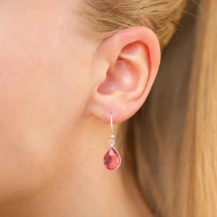 dråpe rosa krystall øredobber i sølv - Loom Stones