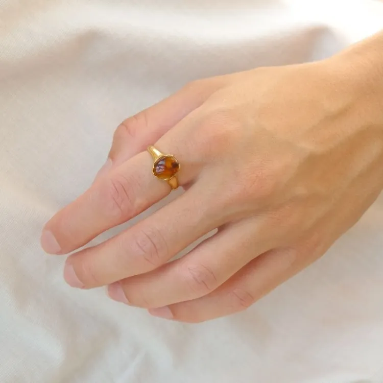 kolleksjonsprøve rav ring i forgylt sølv - Loom Stones