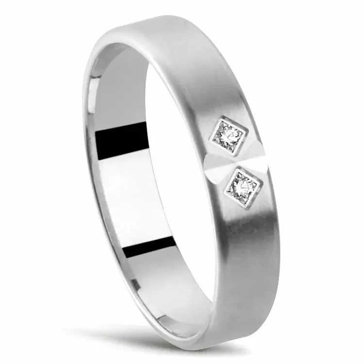 Matt Damering i 14 karat hvitt gull 0,010 ct