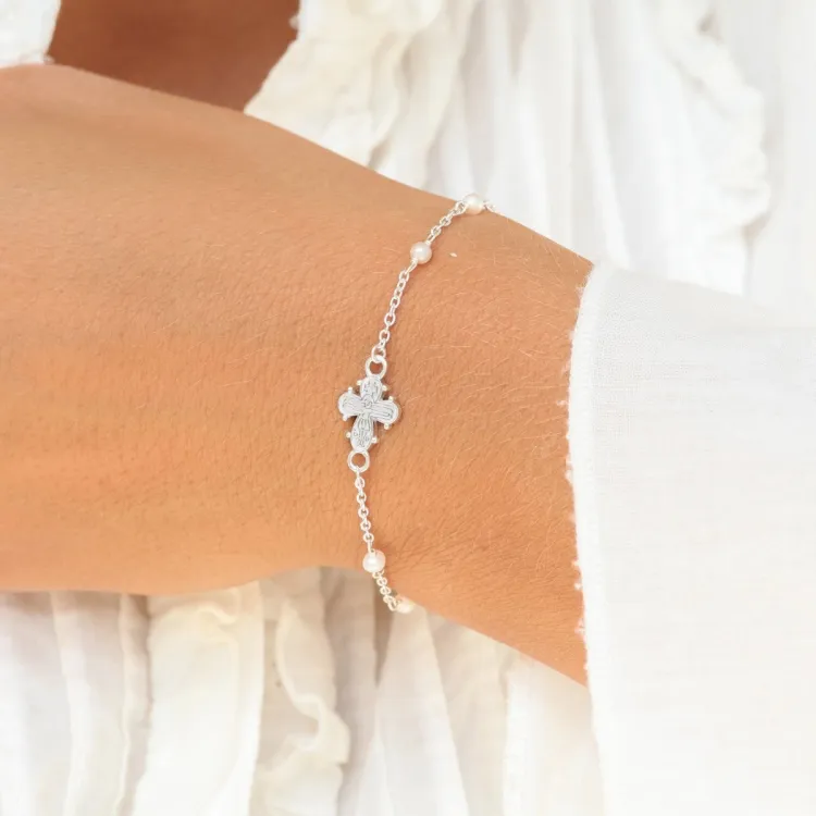 dagmarkors perle armbånd i sølv