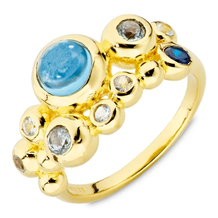 blå ring i forgylt messing - Bubbly Twist
