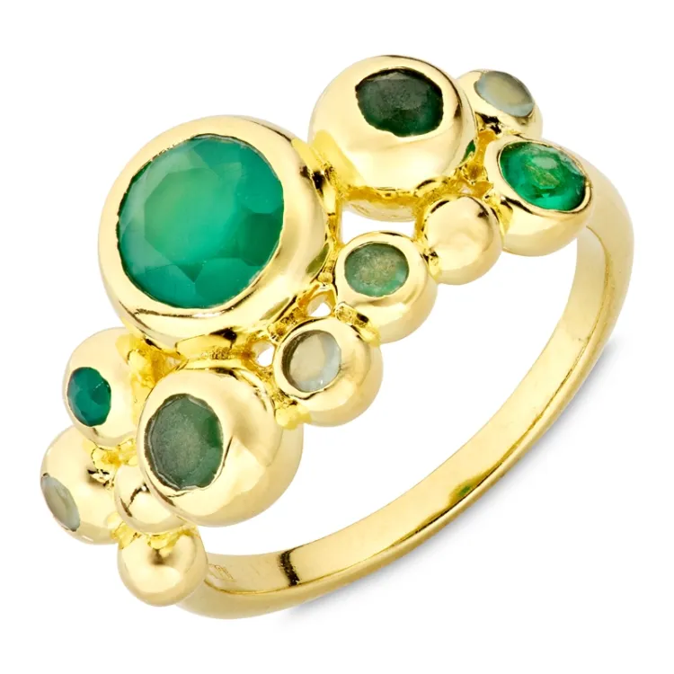 grønn ring i forgylt messing - Bubbly Twist