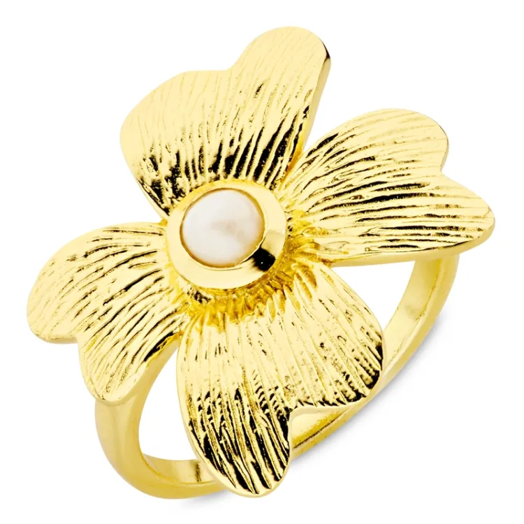 blomst perle ring i forgylt messing - Eliné