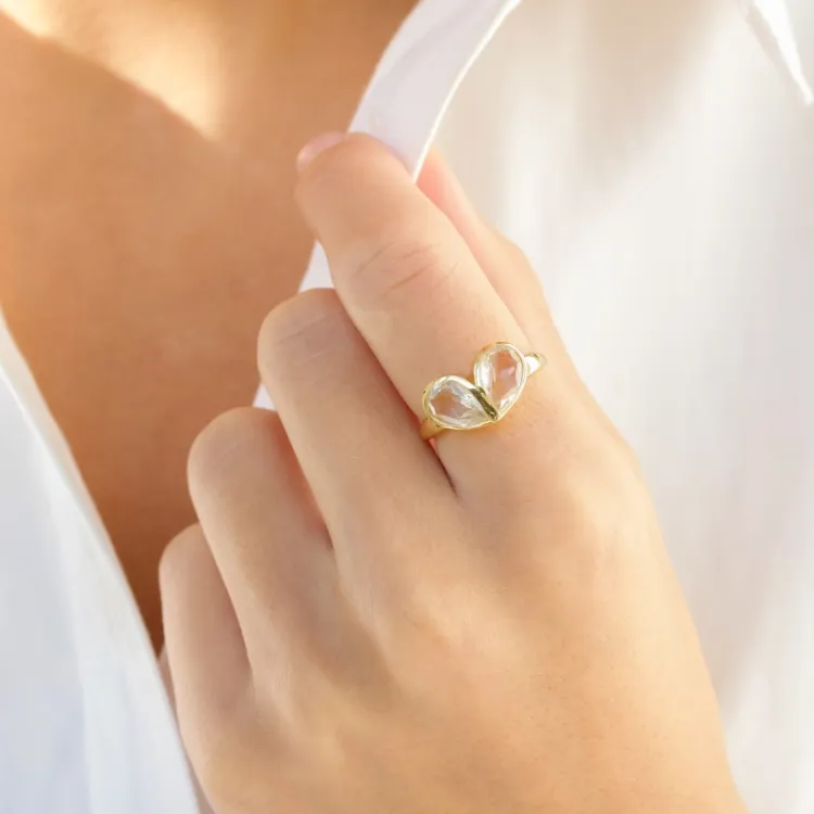 klar quartz ring i forgylt messing - Loom Stones