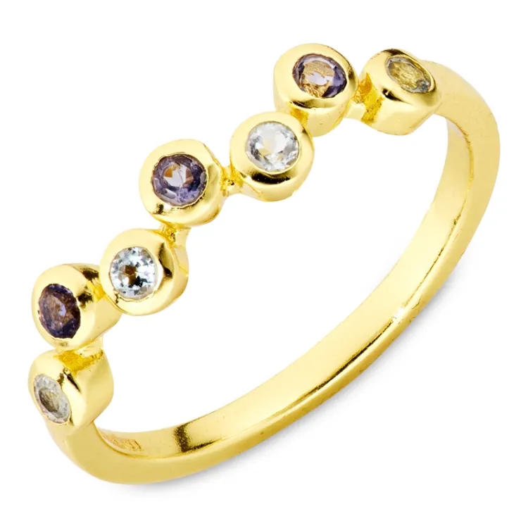 blå krystall ring i forgylt messing - Bubbly Twist