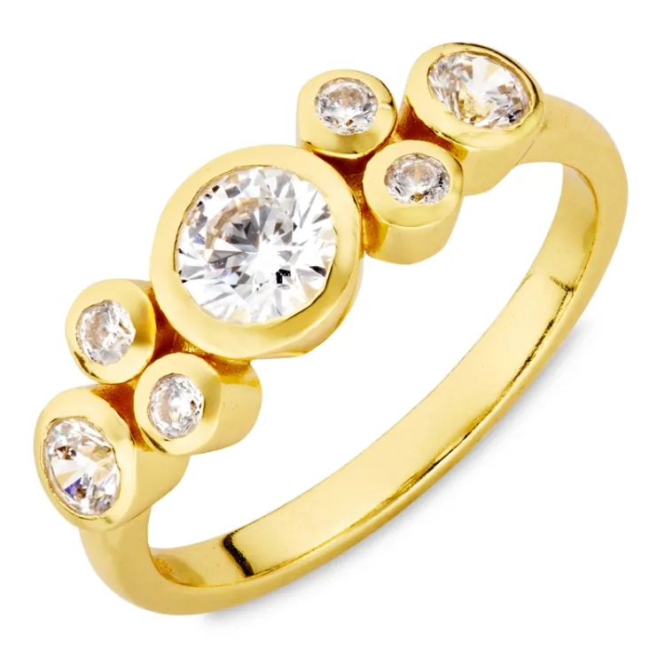 zirkon ring i forgylt messing - Bubbly Sparkle