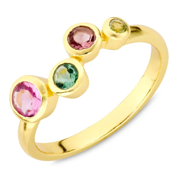 multifarget krystall ring i forgylt messing - Bubbly Twist