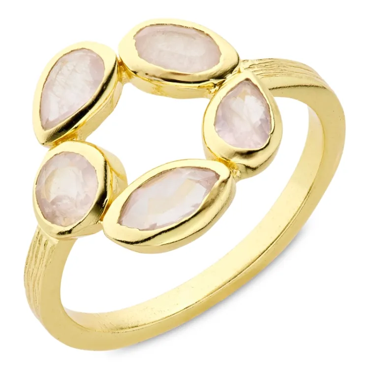 rosa jadestein ring i forgylt messing - Loom Stones