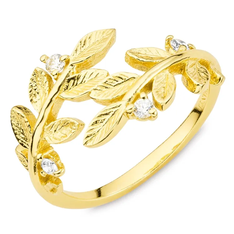blad zirkon ring i forgylt messing - Eliné