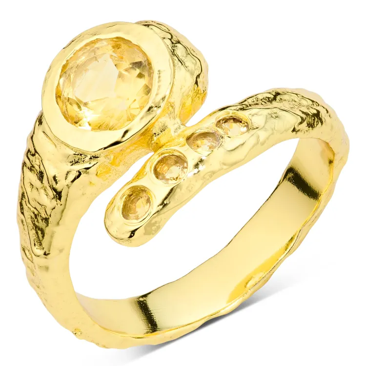 gul krystall ring i forgylt messing - Eliné