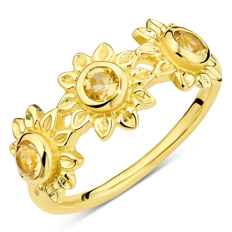 sol gul krystall ring i forgylt messing - Eliné