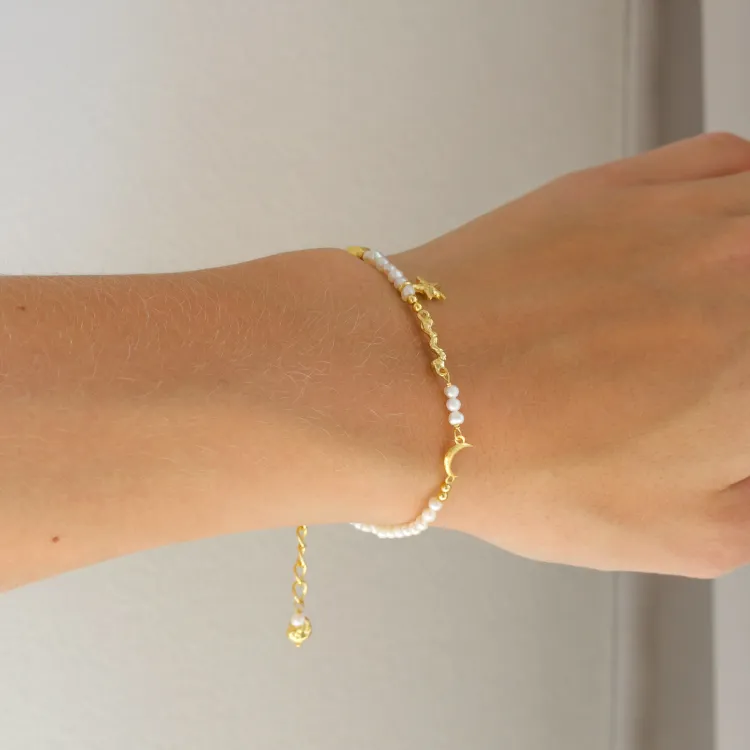 perle armbånd i forgylt messing - Eliné