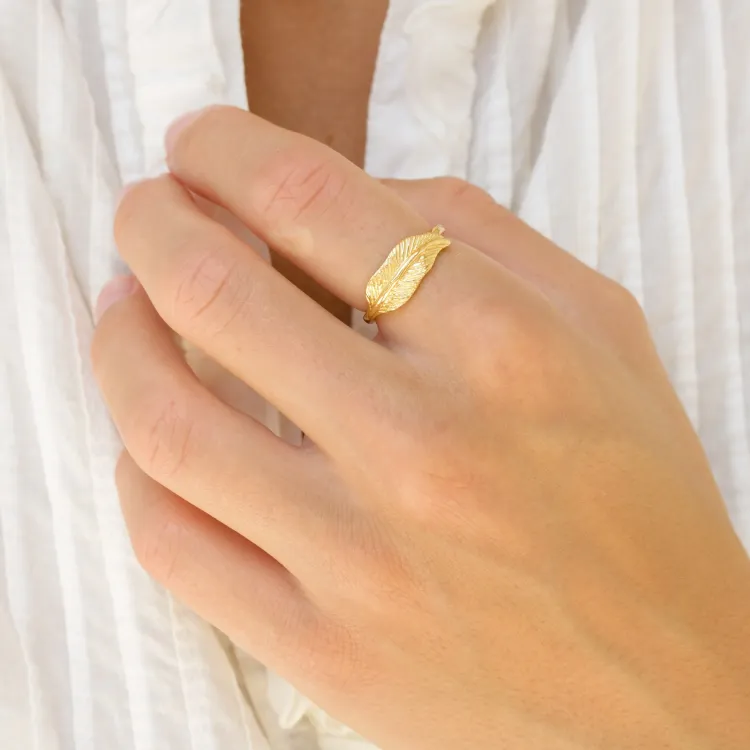 blad ring i forgylt messing - Eliné