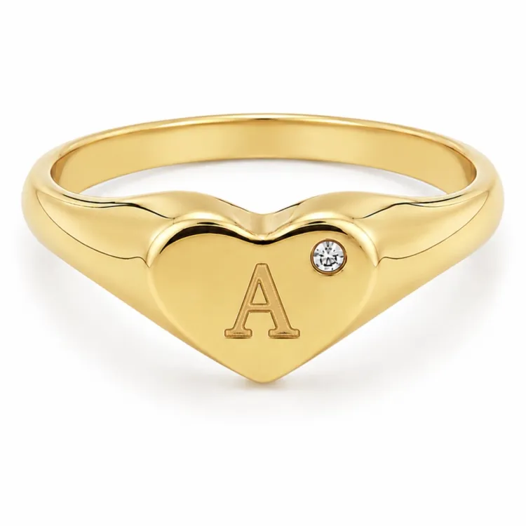 bokstav a zirkon ring i forgylt messing