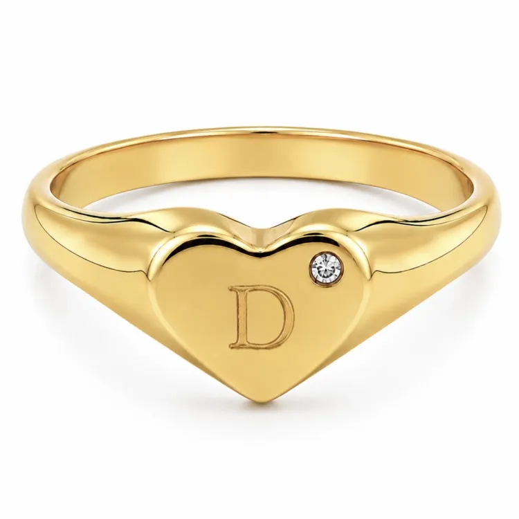 bokstav d zirkon ring i forgylt messing