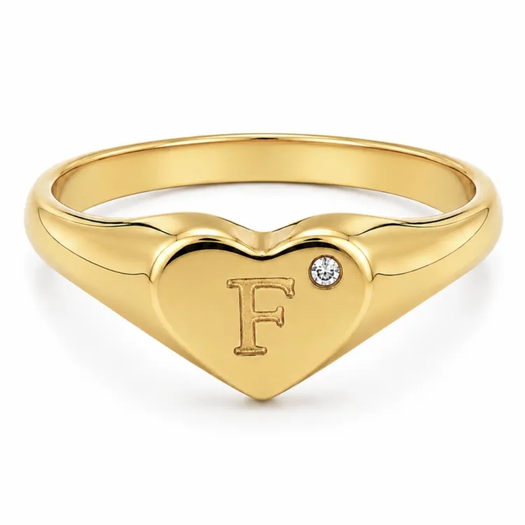 bokstav f zirkon ring i forgylt messing