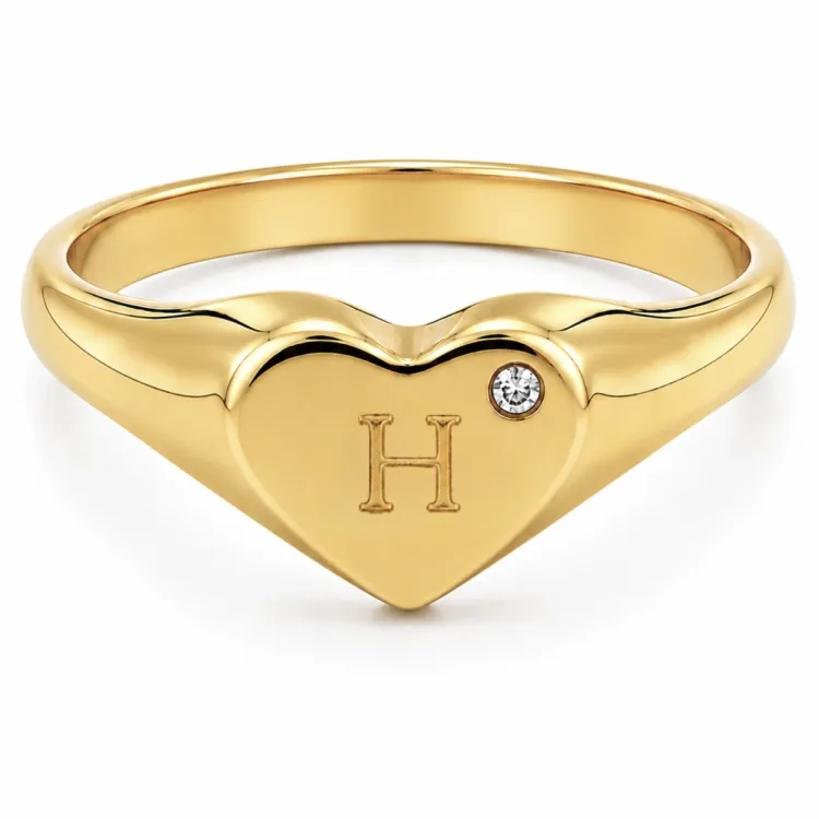 bokstav h zirkon ring i forgylt messing