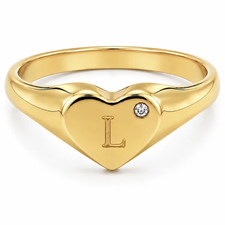 bokstav l zirkon ring i forgylt messing