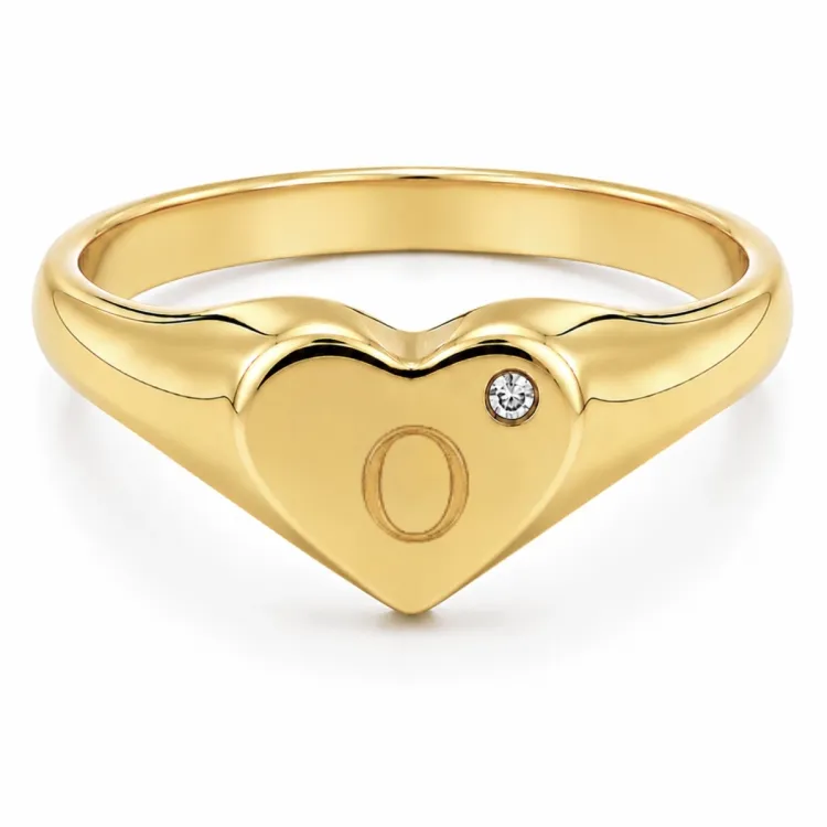 bokstav o zirkon ring i forgylt messing