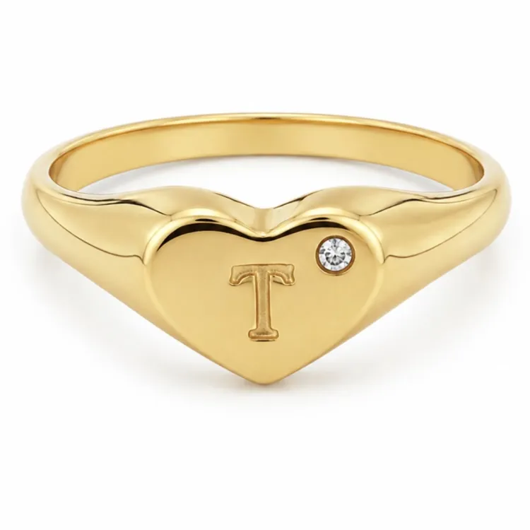 bokstav t zirkon ring i forgylt messing - My Letter