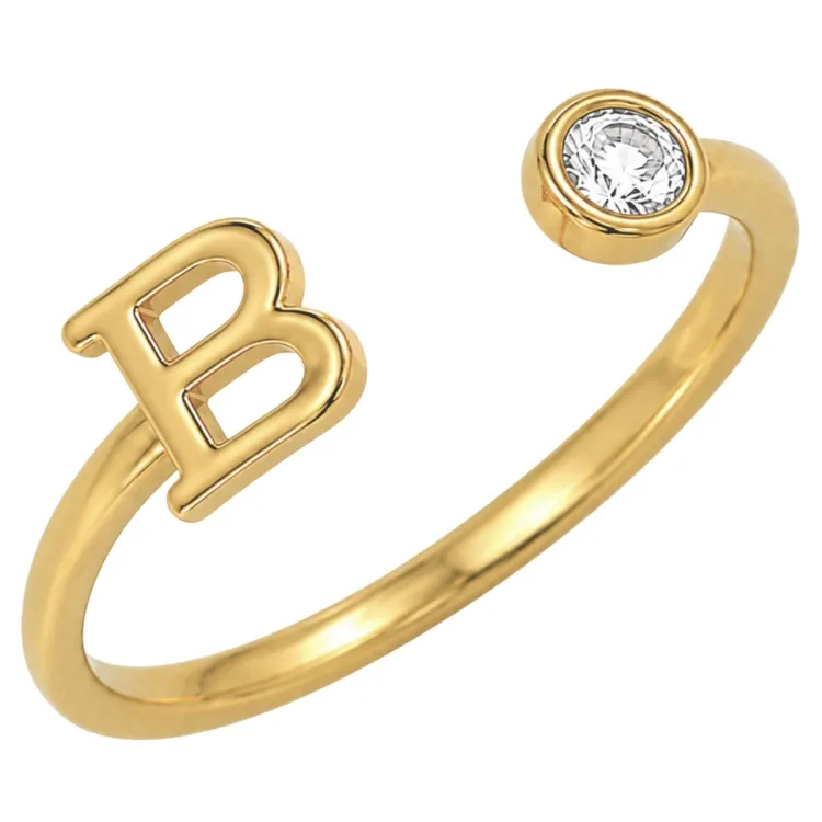 bokstav b zirkon ring i forgylt messing