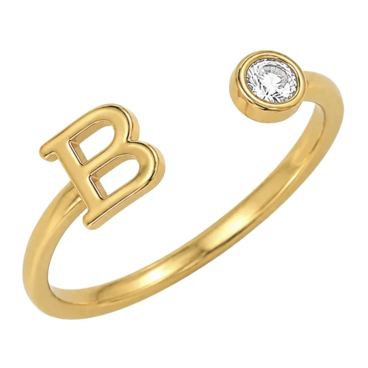 bokstav b zirkon ring i forgylt messing